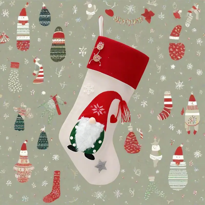 Danoz Cheerful Gnome-Themed Christmas Stockings – Festive Red-Striped Hat Design (3-Pack) 1