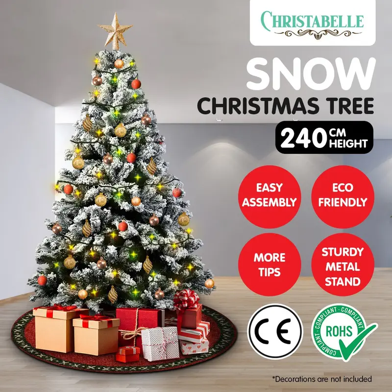 Danoz Christabelle 2.4M Pre-Lit Artificial Christmas Tree – 1500 Realistic Snow-Tipped Tips 1