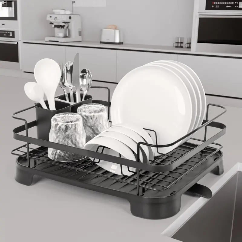 Danoz Compact Dish Drying Rack – Heavy-Duty Steel Frame With Detachable Utensil Holder 1