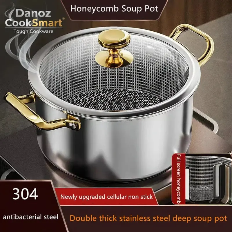 Danoz Cooksmart 304 Stainless Steel Honeycomb Soup Pot – Non-Stick, Lid-Included Stockpot For Healthy Cooking 1