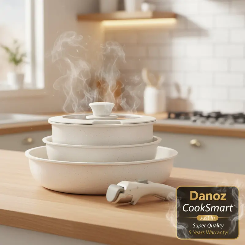 Danoz Cooksmart Kemorela Nonstick Cookware Set – 5-Piece Stackable, Oven-Safe Pots & Pans With Detachable Handles 1