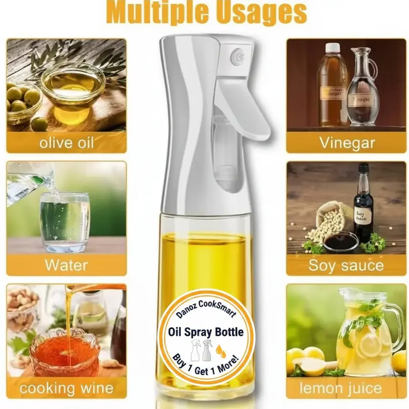 Danoz Cooksmart Oil Spray Dispenser – Glass Mist Bottle For Even, Controlled Cooking Oil Application 1