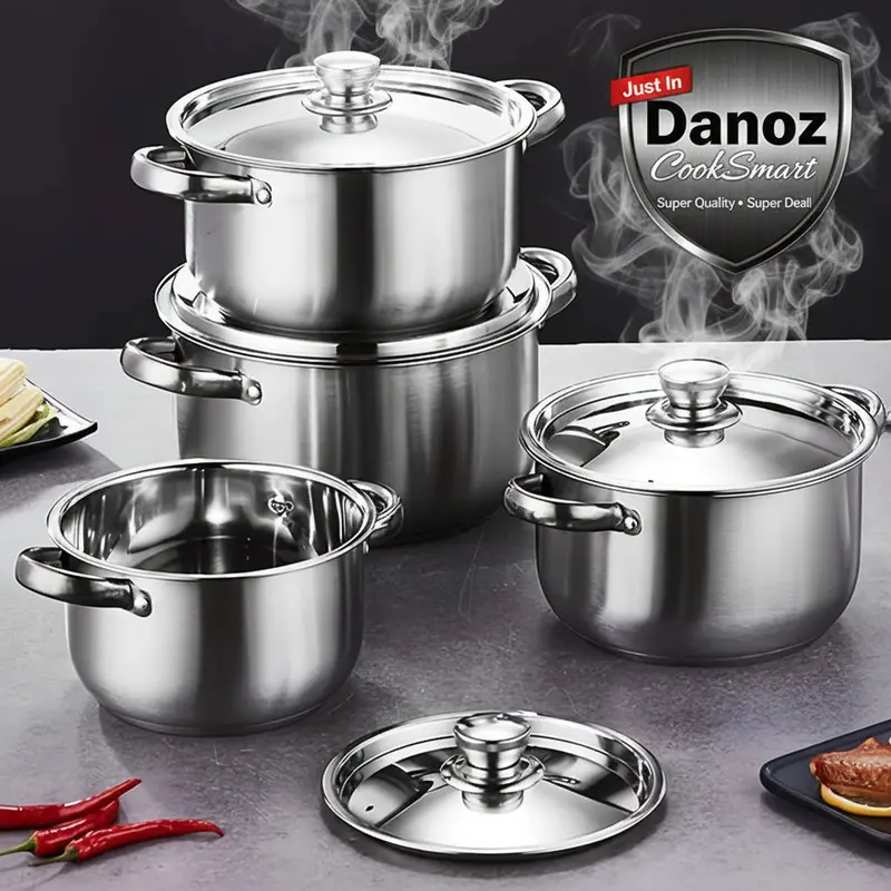 Danoz Cooksmart Stainless Steel Cookware Set – 8-Piece Heavy-Duty Pot & Pan Collection With Tempered Glass Lids 1