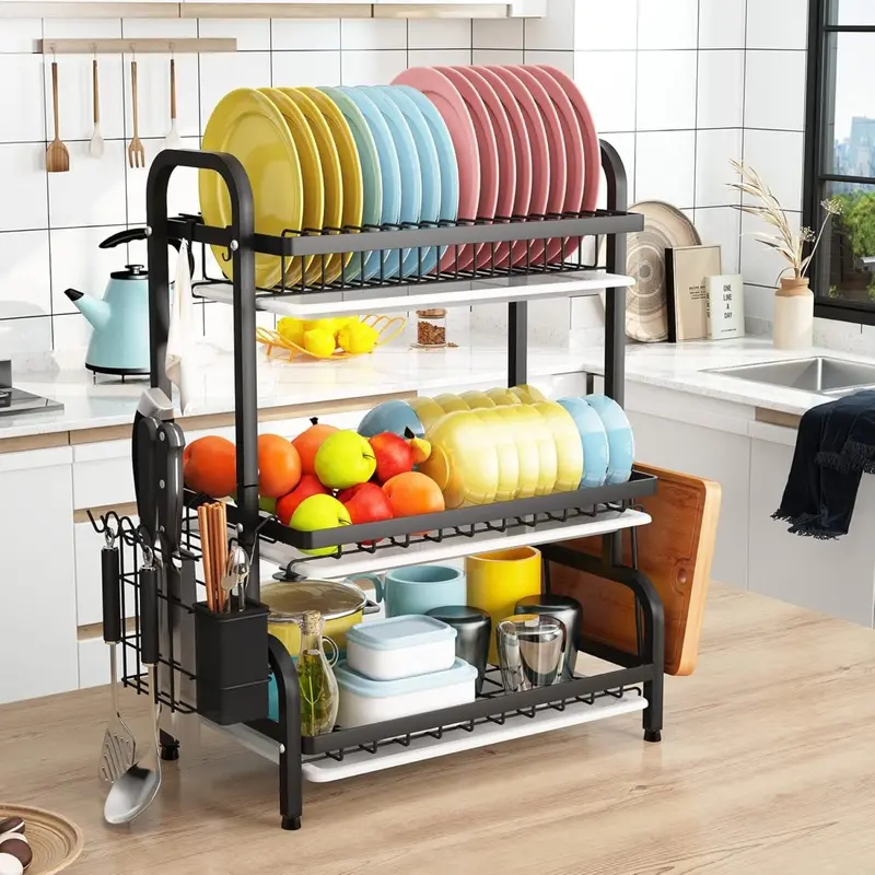 Danoz Direct 3-Tier Dish Drying Rack – Large-Capacity Kitchen Stand With Utensil Holder & Cutting Board Slot 1