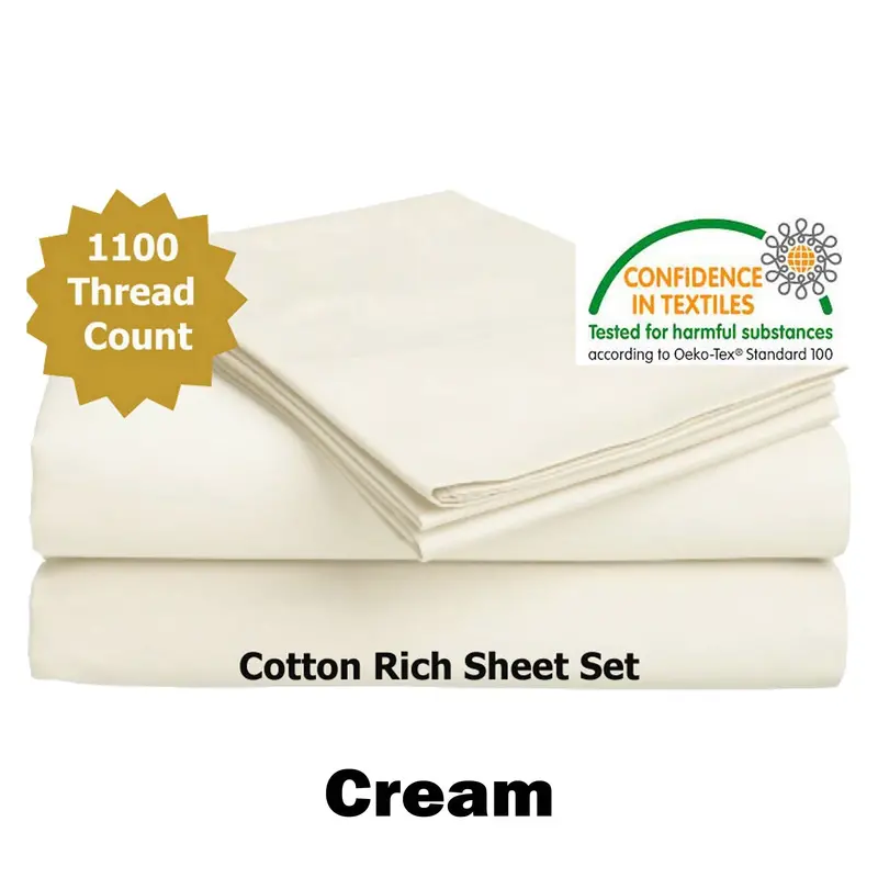 Danoz Direct Accessorize 1100 Thread Count Cotton-Rich Sheets – Queen Size, Cream 1