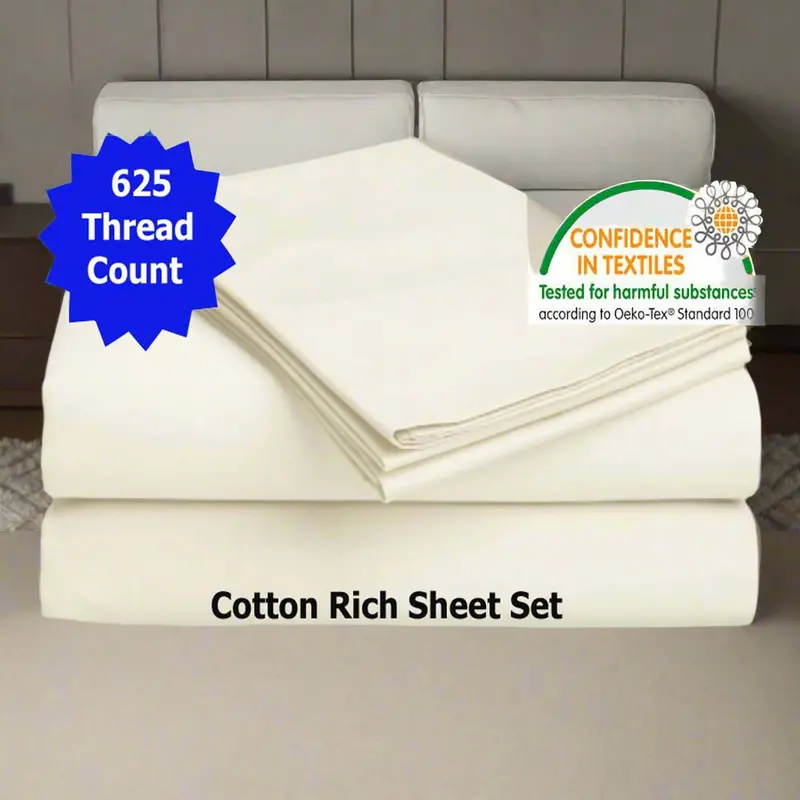 Danoz Direct Accessorize 625Tc Cotton-Rich Sheet Set – Queen Size, Cream 1