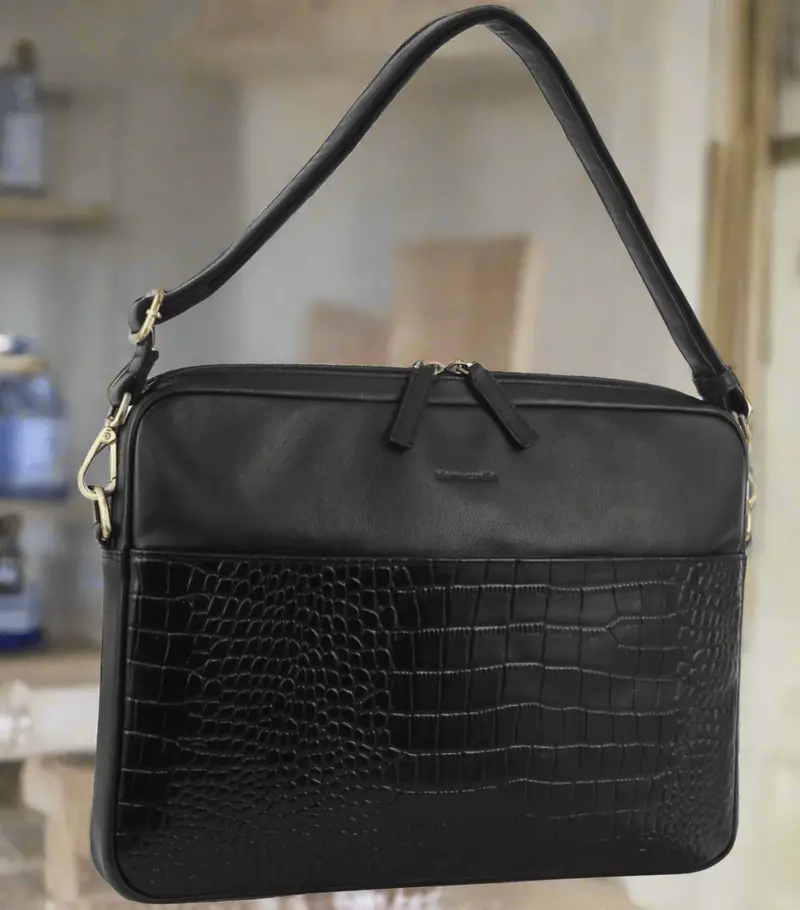 Danoz Direct Pierre Cardin Croc-Embossed Black Business Laptop Bag 1