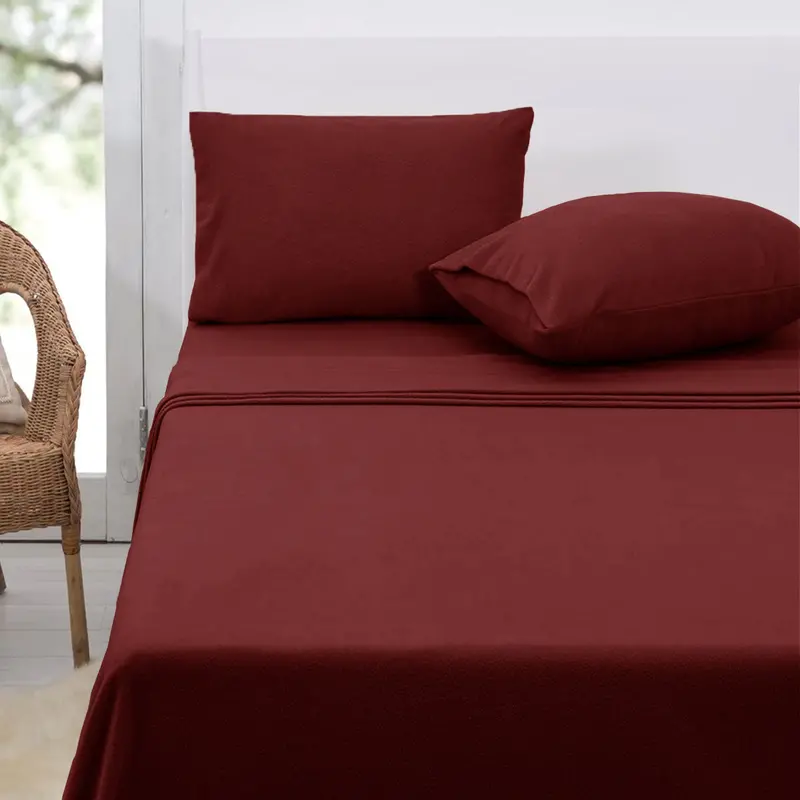 Danoz Direct Polar Fleece Bed Sheet Set – Double Size, 30Cm Deep Pocket, Burgundy 1