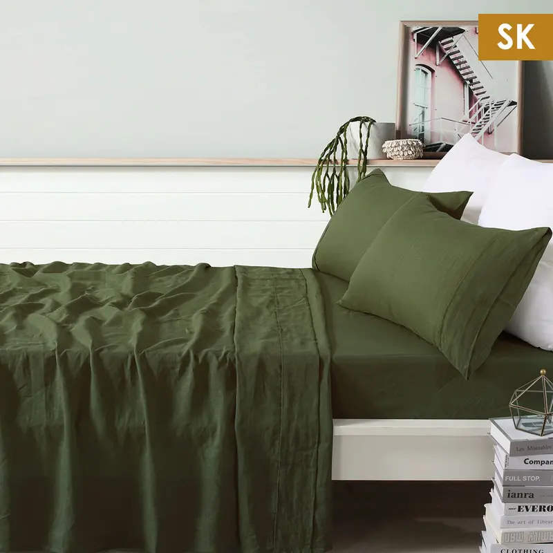 Danoz Direct Vintage Design Homewares 100% Linen Sheet Set – Olive Super King 1