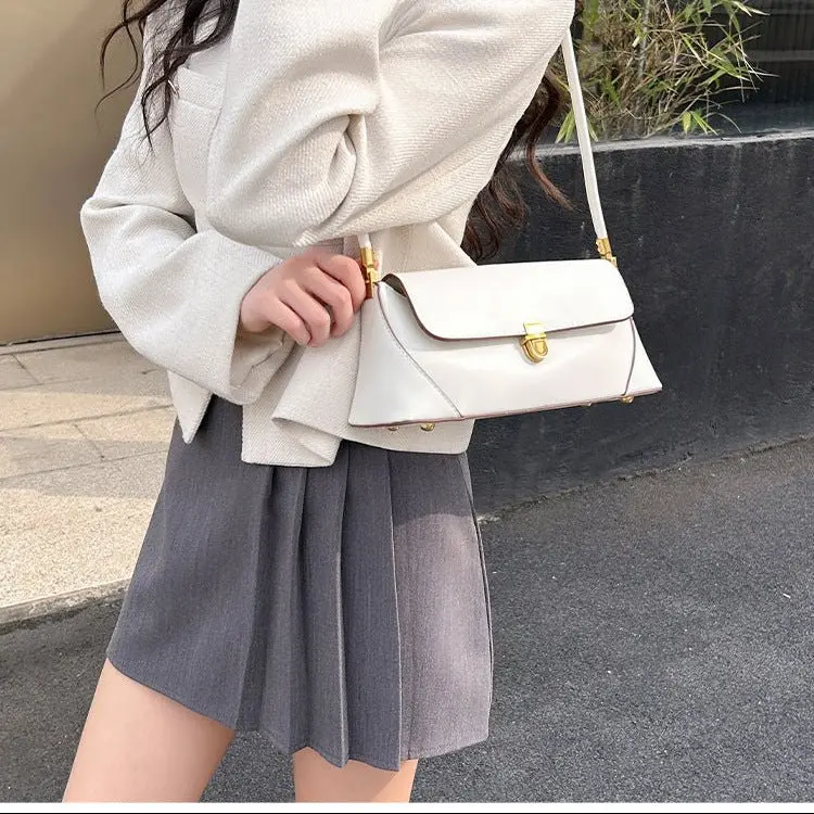 Danoz Fashion Beige Vintage Baguette Shoulder Bag – Chic Pu Leather Underarm Purse With Gold-Tone Clasp 1