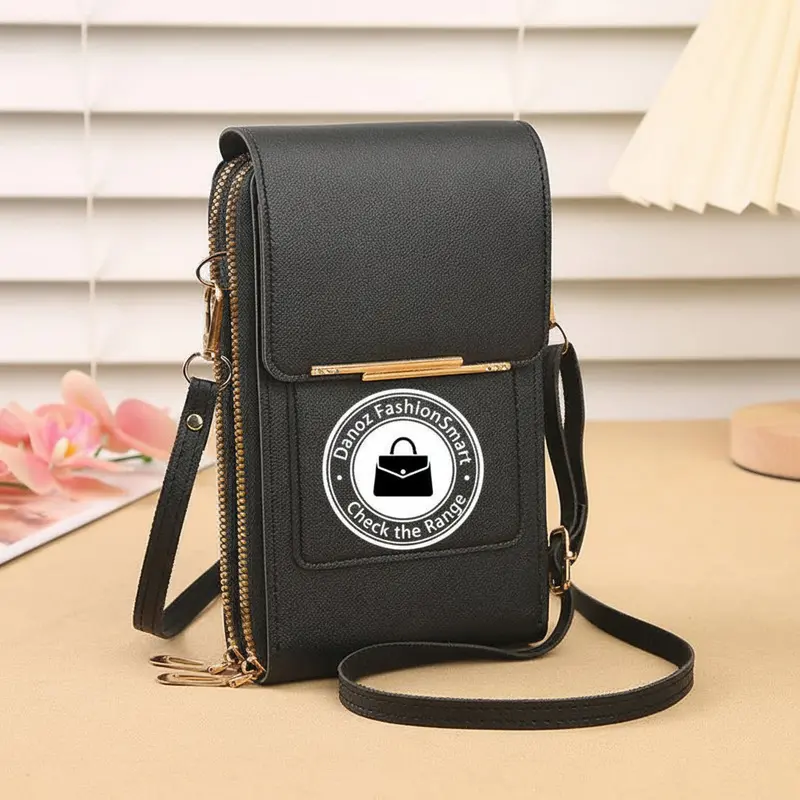 Danoz Fashion Black Pu Leather Crossbody Phone Bag For Women – Slim 19X12X4Cm Vertical Style With Clear Touchscreen Access 1