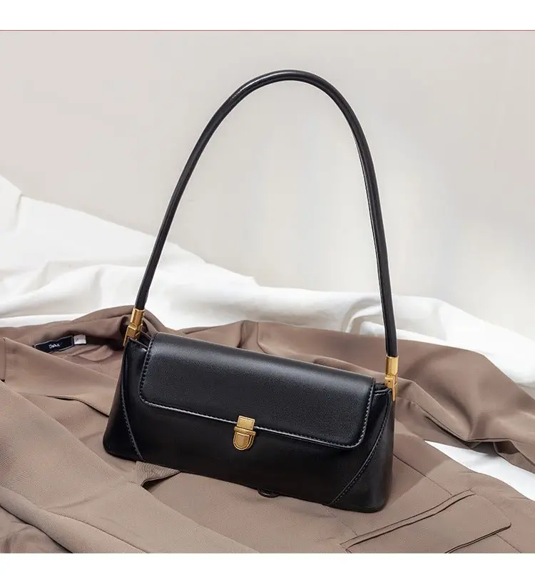 Danoz Fashion Black Vintage Baguette Shoulder Bag – Sophisticated Pu Leather Purse With Elegant Gold Clasp 1