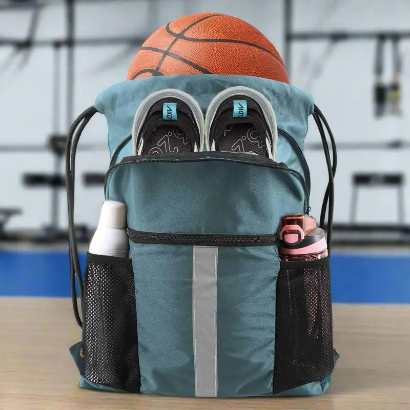 Danoz Fashion Blue Drawstring Gym Backpack – Feature-Rich Sports Pack With Zippered Compartments & Reflective Details 1