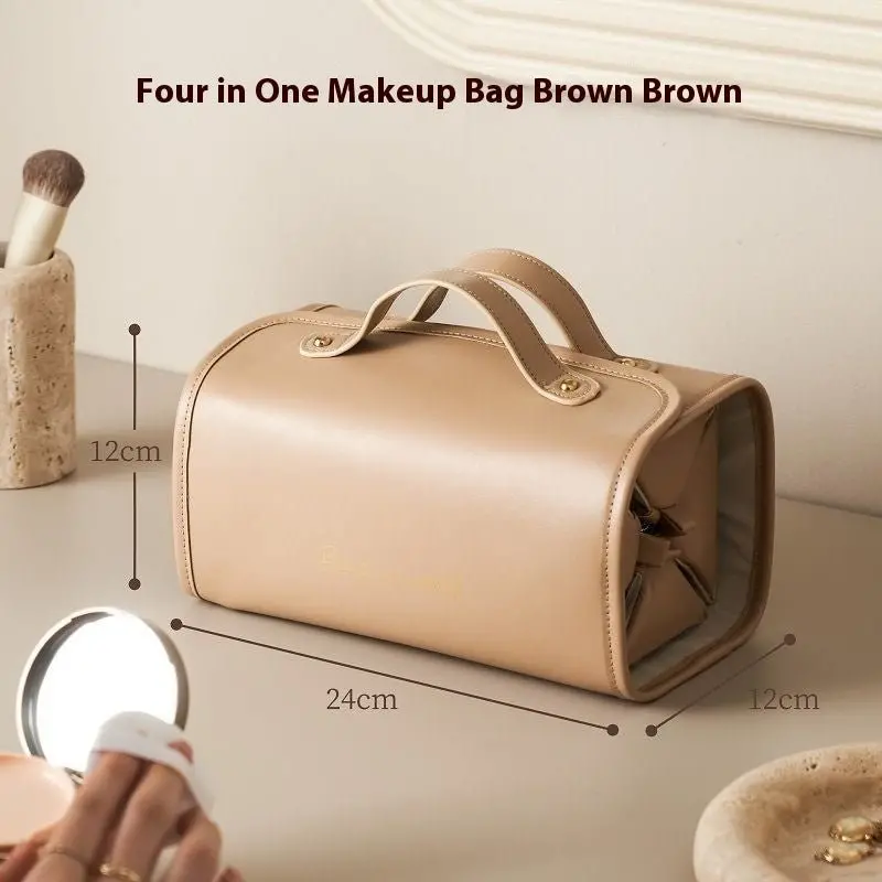 Danoz Fashion Brown Roll-Up Makeup Bag – Compact Travel Cosmetic Organizer With Multi-Zone Compartments 1