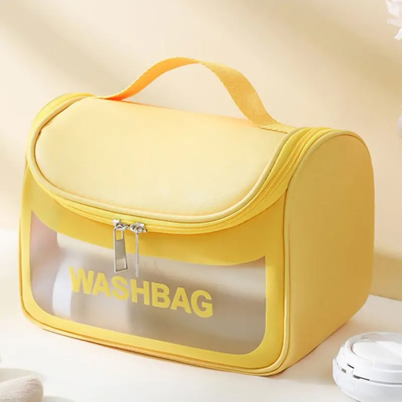 Danoz Fashion Yellow Transparent Pvc Cosmetic Bag – Portable, Leak-Resistant Travel Organizer With Convenient Handle 1