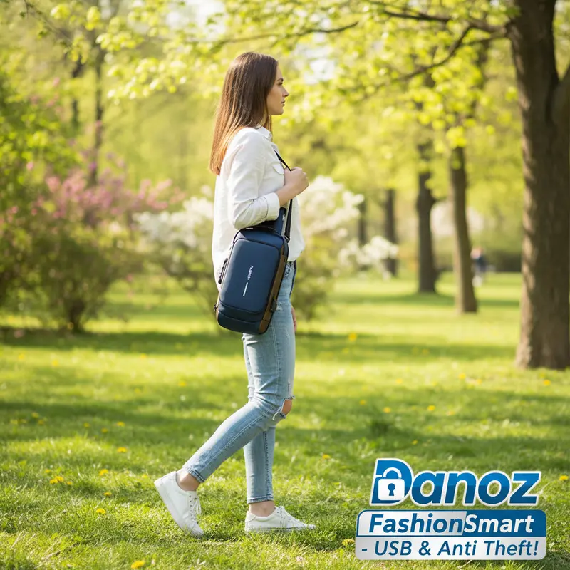 Danoz Fashionsmart Blue-Gold Tactical Chest Bag: Waterproof Anti-Theft Sling With Usb Charging & Tsa-Compatible Password Lock 1