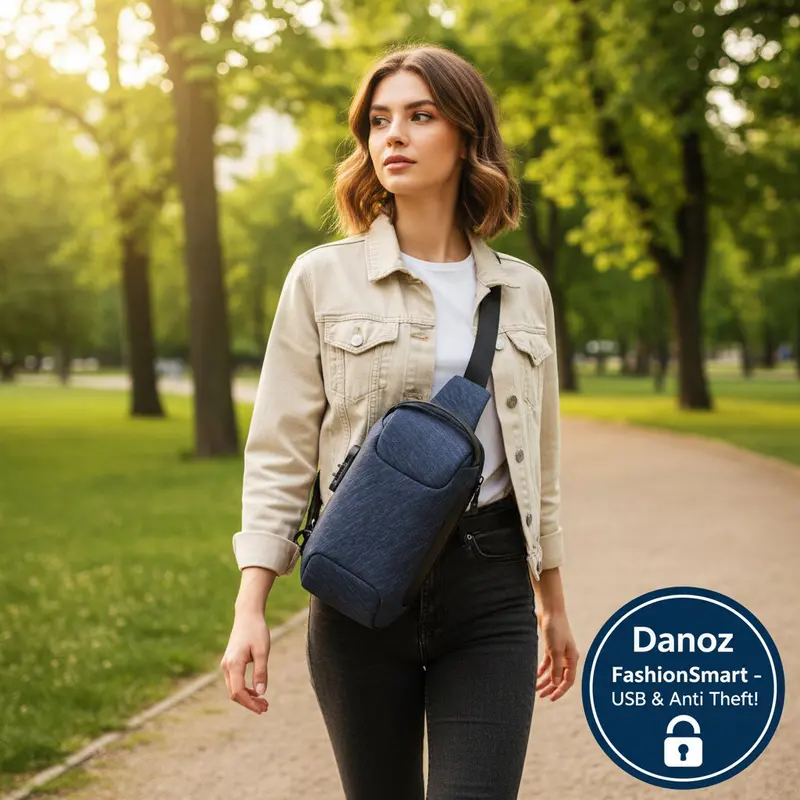 Danoz Fashionsmart Blue Tactical Chest Sling: Lightweight Anti-Theft Bag With Waterproof Build, 3-Digit Lock & Usb Charging Port 1