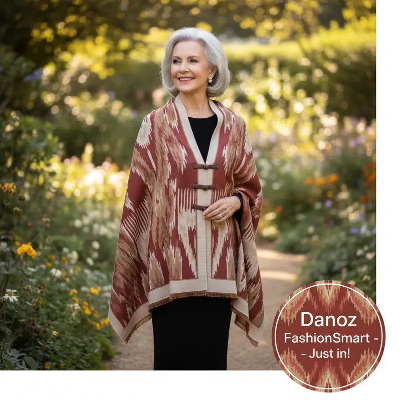 Danoz Fashionsmart Dark Red Buttoned Shawl: Stylish Two-Tone Winter Scarf With Ethnic Embellishments & Plush Texture 1