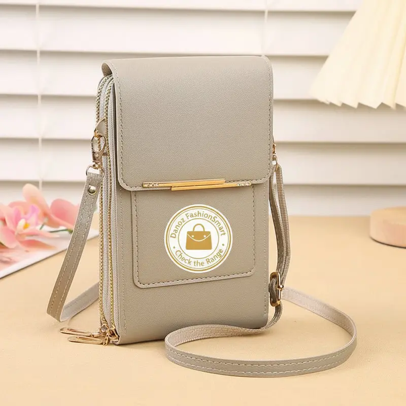 Danoz Fashionsmart Grey Pu Leather Crossbody Phone Bag For Women – Compact 19X12X4Cm Vertical Design With Touchscreen Window 1