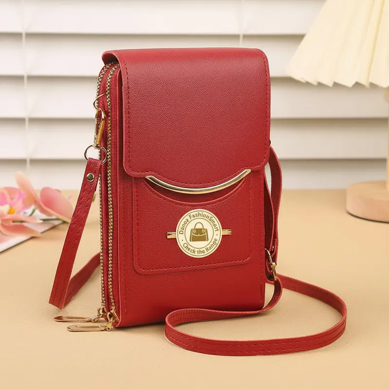 Danoz Fashionsmart Red Pu Leather Crossbody Phone Bag For Women – Vibrant 19X12X4Cm Vertical Mini Bag With Touchscreen Compatibility 1