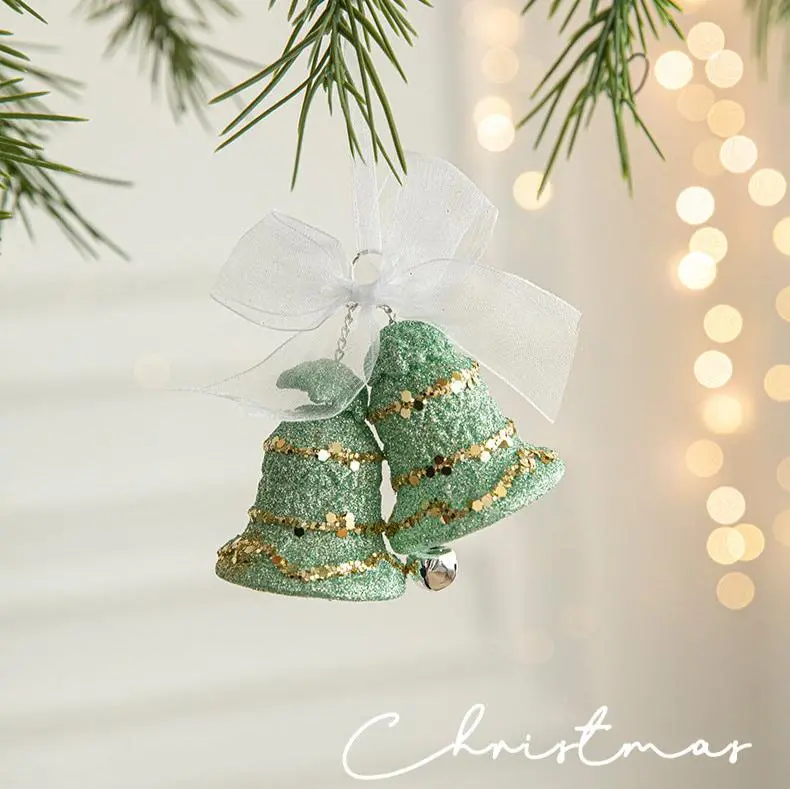 Danoz Green Glitter Bell Ornaments With White Bow – 5-Piece Holiday Hanging Decor 1