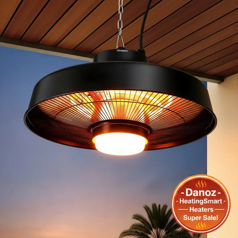 Danoz Heatingsmart Devanti Ceiling-Mounted Patio Heater – 2000W Outdoor Electric Heater With Integrated Led Light 1