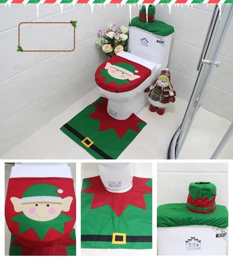 Danoz Holiday Bathroom Set – 4-Piece Santa-Themed Toilet Seat Cover & Rug Combo 1