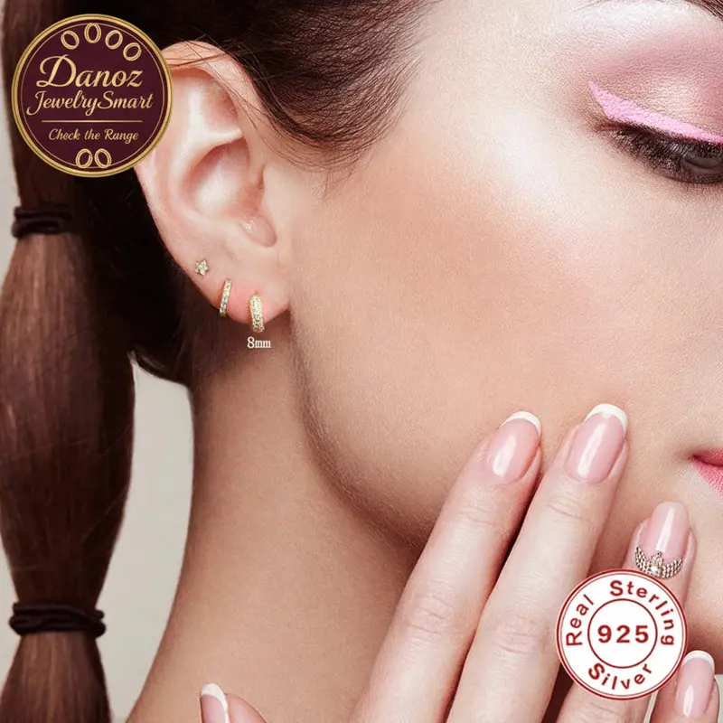 Danoz Jewelrysmart Roxi Half-Side Zircon Hoop Earrings – 925 Silver Huggies For Women & Teens 1
