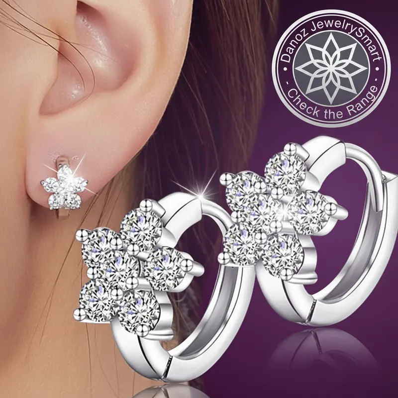 Danoz Jewelrysmart Sterling Silver Zirconia Flower Huggie Hoop Earrings – Delicate Round Loop Design For Girls & Toddlers 1