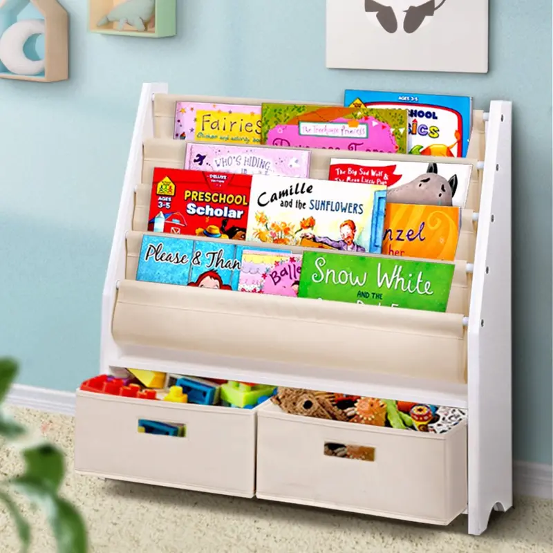 Danoz Keezi 4-Tier Kids Bookshelf – Wooden Magazine Rack & Drawer Organizer For Children'S Rooms 1