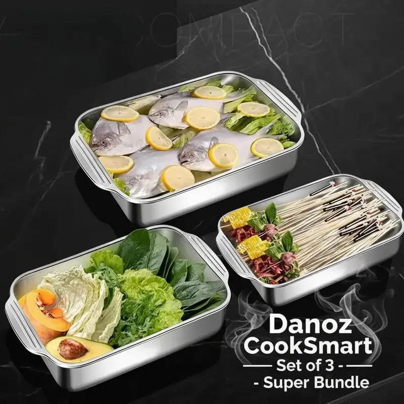 Danoz Kitchensmart 3-Piece Stainless Steel Baking Tray Set – Heavy-Duty, Non-Stick Bbq & Party Platters 1