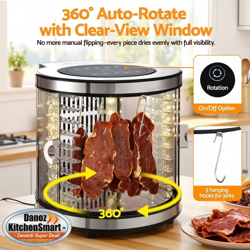 Danoz Kitchesmart Devanti Biltong Maker & Food Dehydrator – 8-Tier Stainless Steel Unit With Auto-Rotation & 10 Presets 1