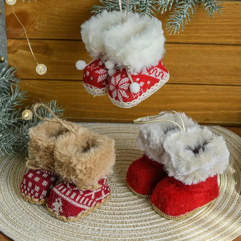 Danoz Knitted Christmas Boot Ornaments – Faux Fur Trimmed Hanging Decor (3-Pack) 1