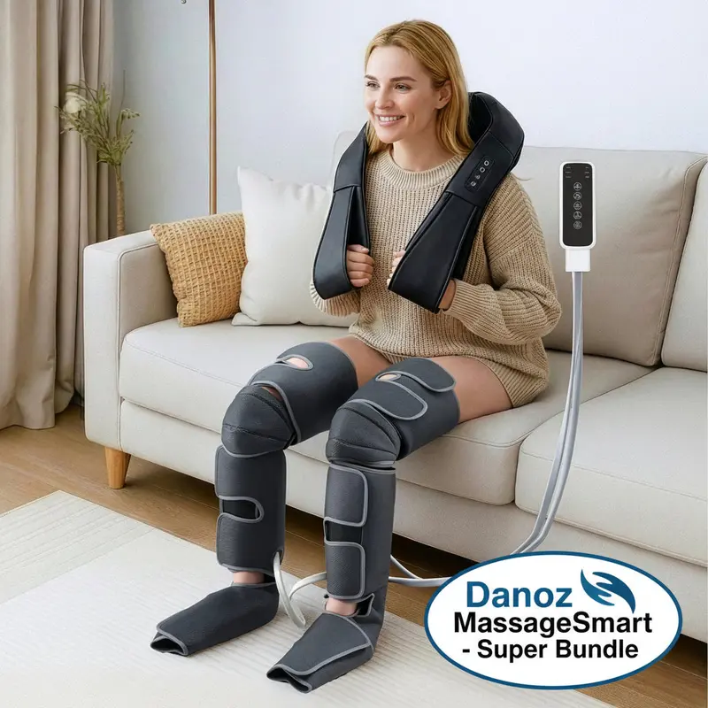 Danoz Massagesmart Usb Rechargeable Leg & Foot Massager – Air Compression Wrap With Optional Heat & Bonus Neck Massager 1