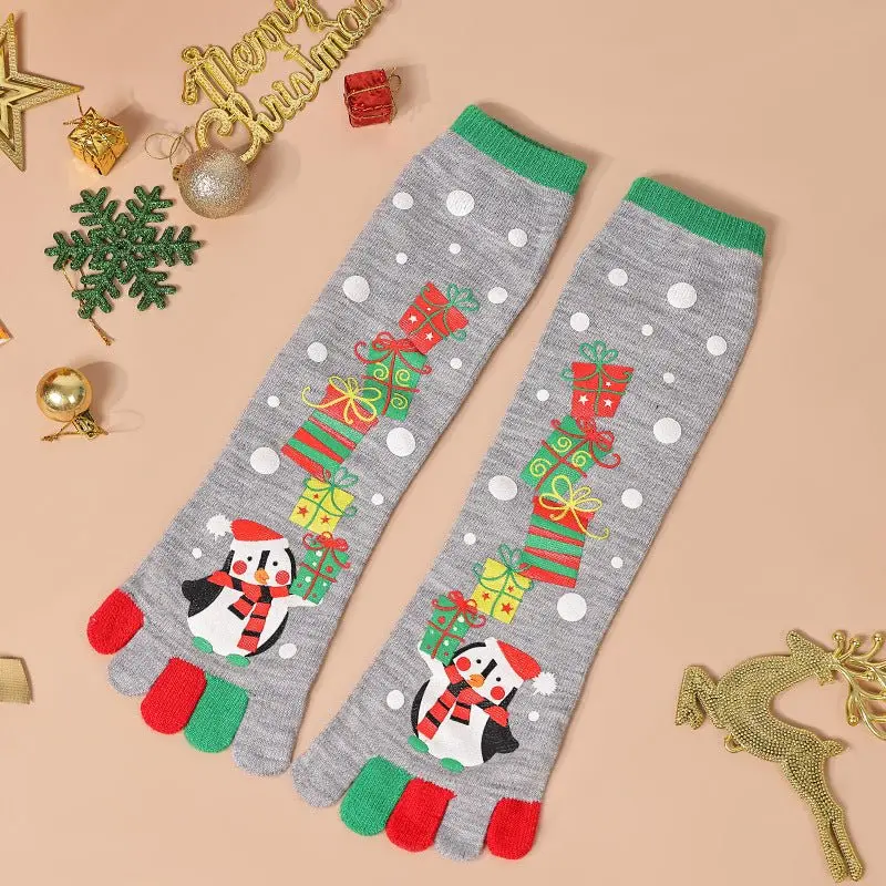 Danoz Penguin Tabi Socks – 5-Pair Cartoon Holiday Stockings With Gift Tower Design 1