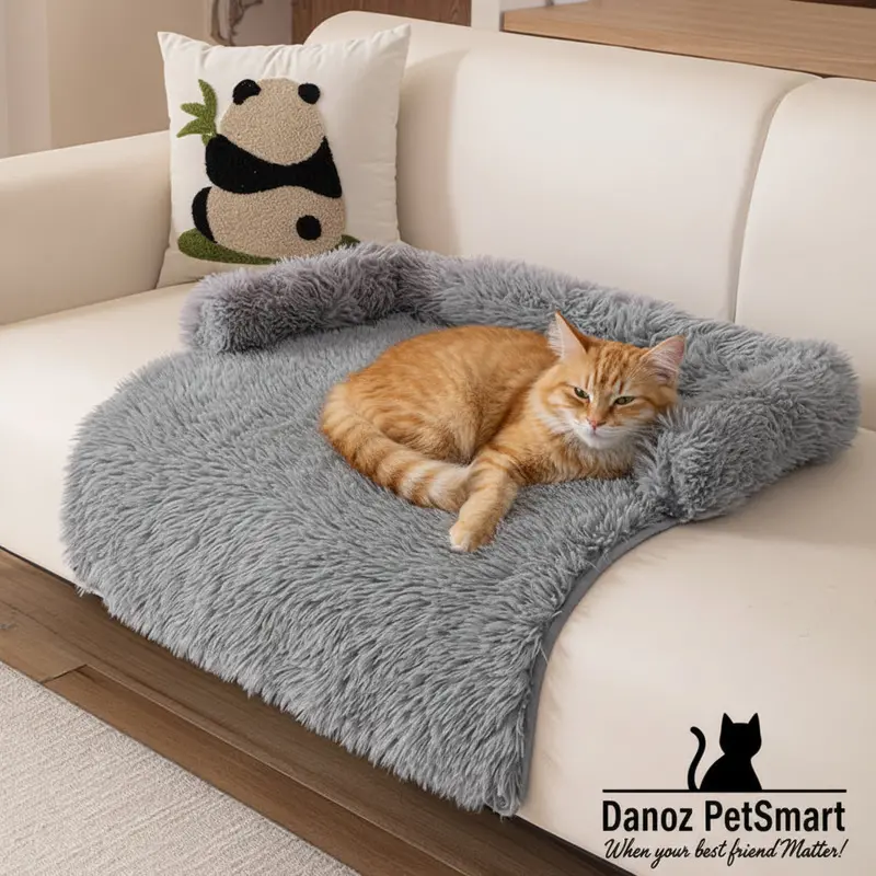 Danoz Petsmart Grey Calming Bolster Pet Sofa Protector – 75X75Cm Thick Non-Slip Cover With Long-Plush Interior 1
