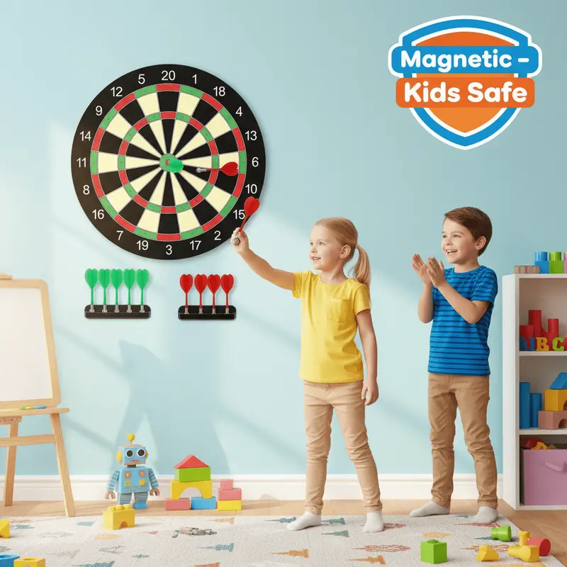 Danoz Playtime 17-Inch Magnetic Dartboard Set – 40.5 Cm Diameter With 12 Darts & Damage-Free Mounting Hooks 1