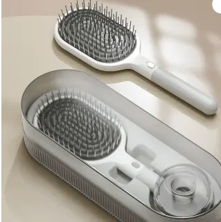 Danoz Self-Cleaning Hair Brush – White Anti-Static Paddle Brush With Stand & Scalp Massage Features 1