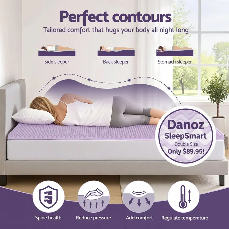 Danoz Sleepsmart Giselle Lavender-Infused Memory Foam Mattress Topper – 5Cm Egg-Crate Double Pad For Enhanced Comfort 1