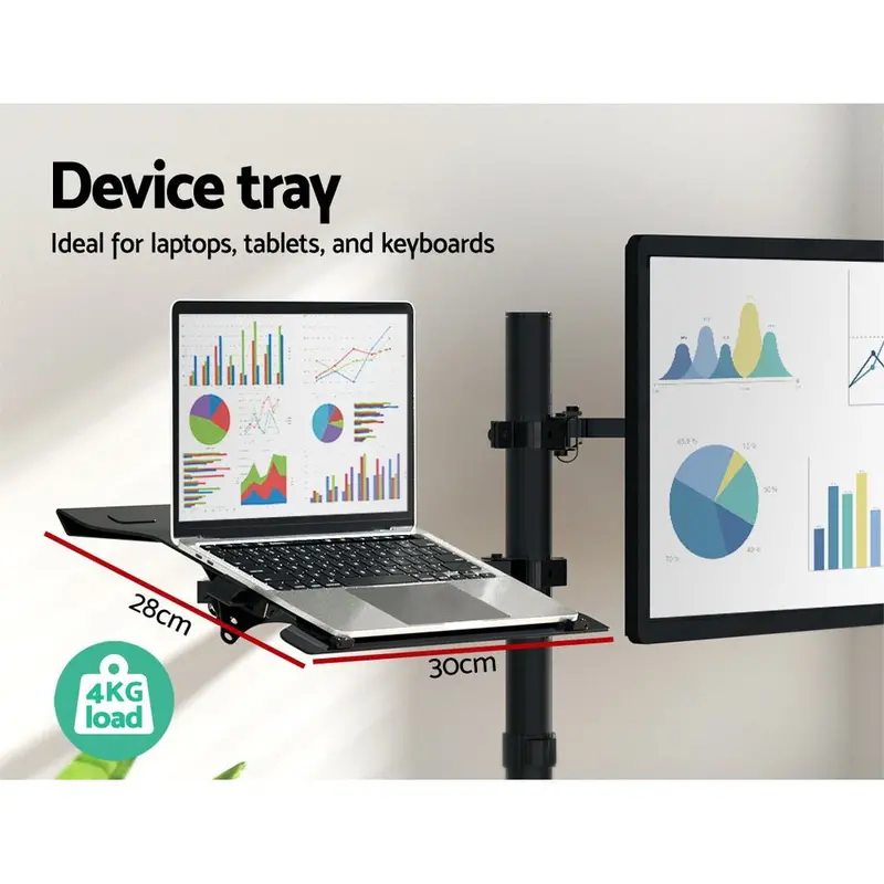 Danoz Smart Dual Monitor Arm With Adjustable Laptop Tray For Desk Mount 1