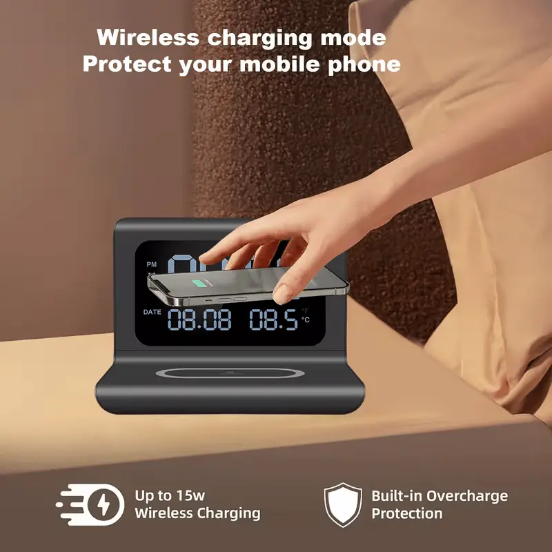 Danoz Smartcharge 3-In-1 Wireless Bedside Charging Station With Digital Clock Display 1