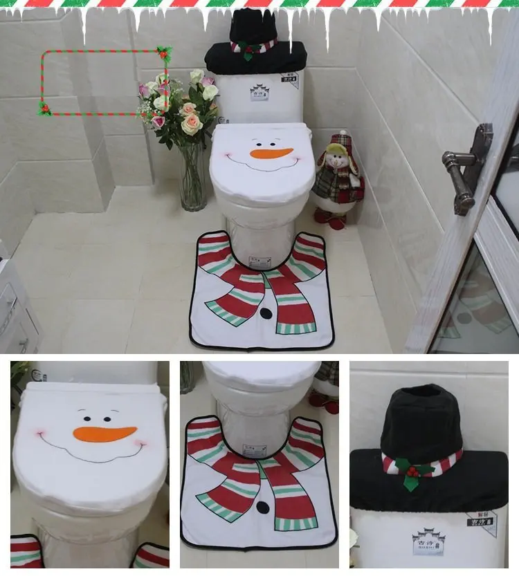 Danoz Snowman Bathroom Set – 4-Piece Toilet Seat Cover & Rug Collection 1