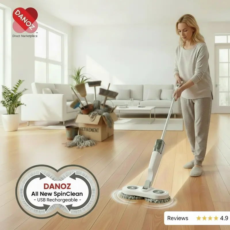Danoz Spinclean Cordless Spin Mop System – 5-In-1 Floor Cleaner With Built-In Water Tank & 6 Microfiber Pads 1