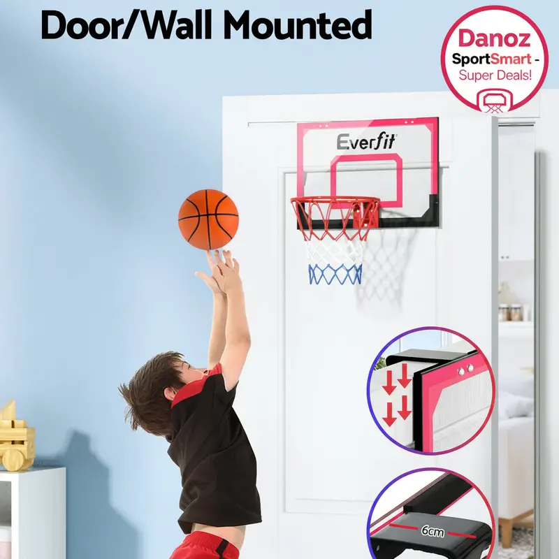 Danoz Sportsmart Everfit 23" Mini Basketball Hoop – Wall- Or Door-Mounted Backboard For Kids (Red) 1
