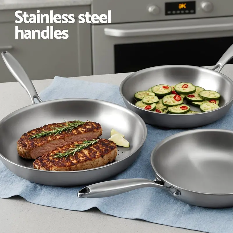 Danoz Stainless Steel Fry Pan Set – Uncoated Twin Pans (25Cm & 30Cm) For Professional-Grade Searing 1