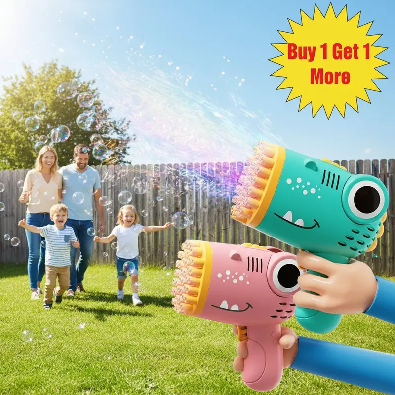 Danoz Toys Dinosaur-Themed 40-Hole Bubble Machine – Portable Electric Bubble Gun For Parties & Outdoors 1