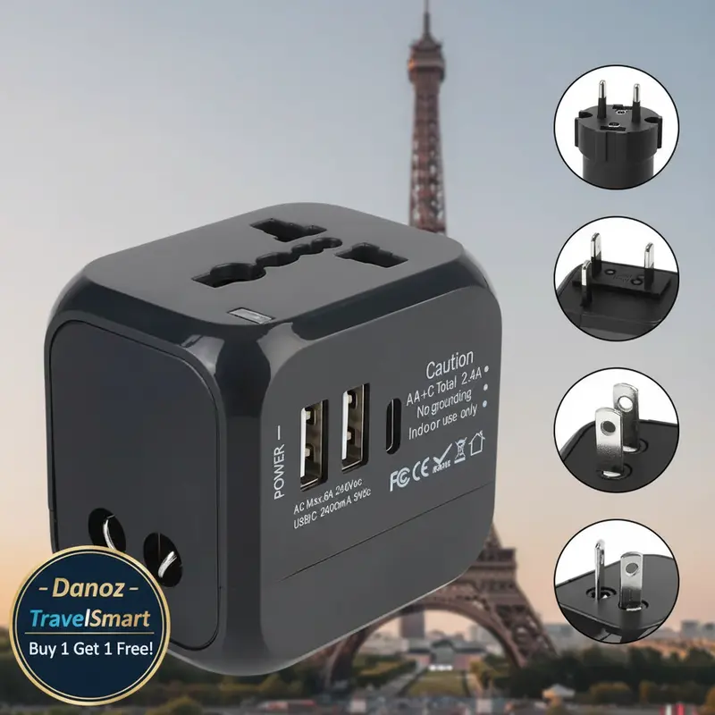 Danoz Travelsmart Universal Wall Charger – Quad-Port Adapter With Us/Eu/Uk/Au Plugs & Fast-Charging Usb-C 1