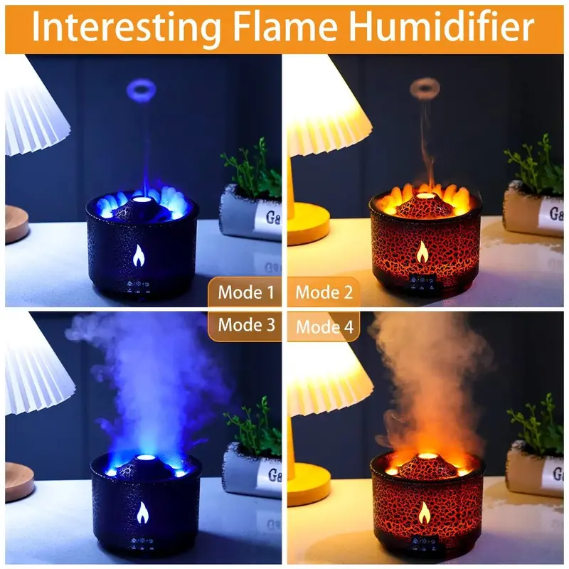 Danoz Volcano Flame Humidifier – Warm Mist Air Moisturizer With Ambient Fire-Light Effect 1