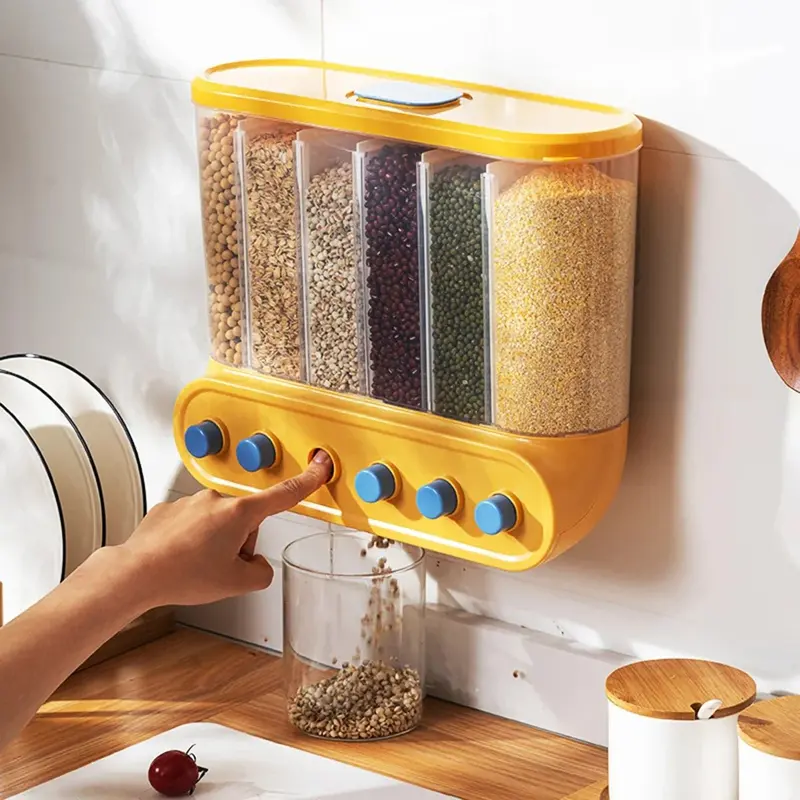 Danoz Wall-Mounted Cereal Dispenser – Sealed Grain Storage Box With 2/4/6 Grid Options 1