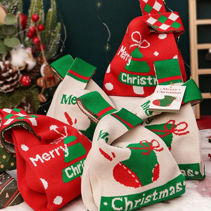 Danoz Xmas 4-Pack Knitted Christmas Gift Bags – Festive Small & Large Pouches For Apples, Candies & Holiday Gifting (Set L) 1